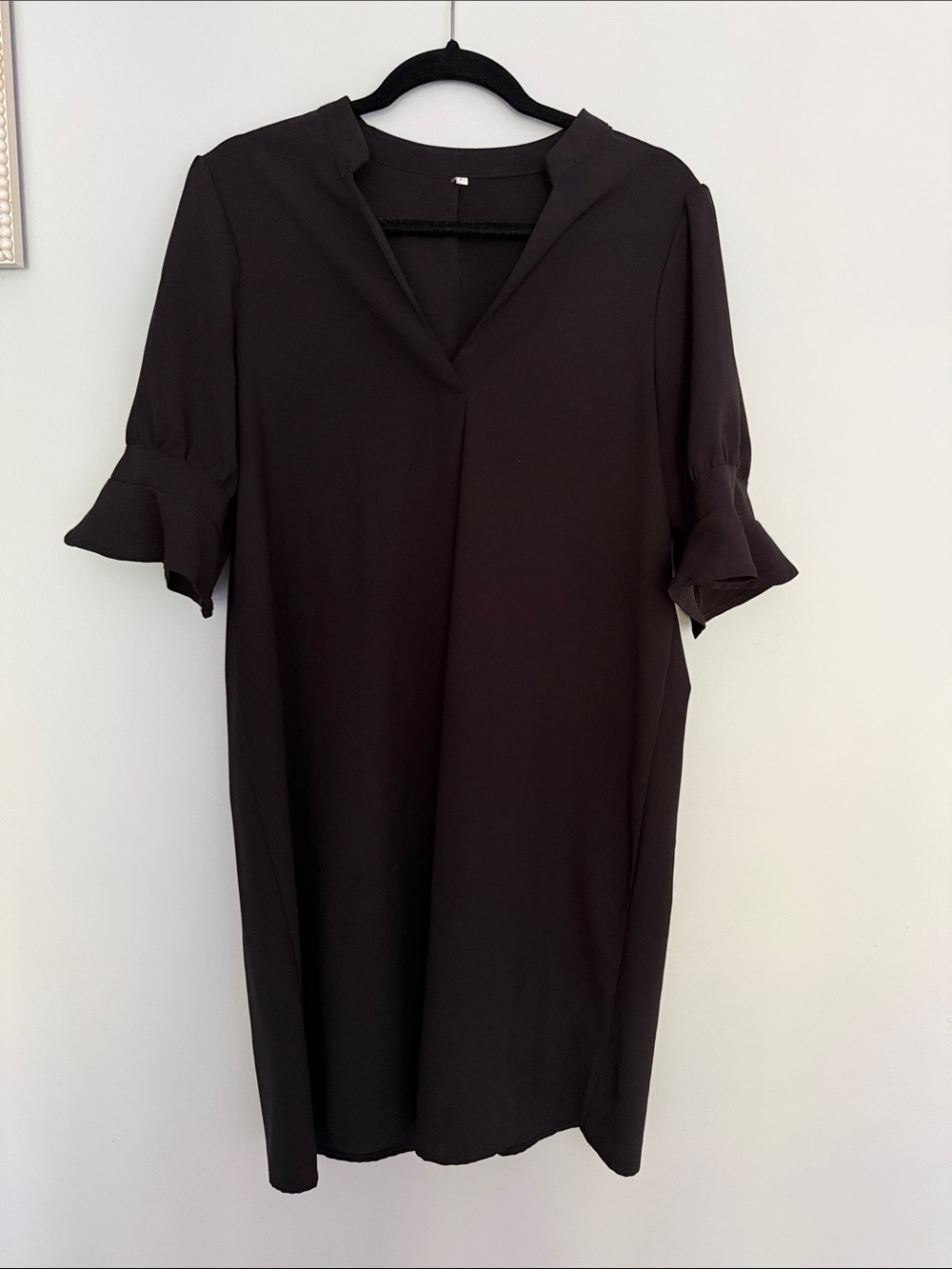 Black Ruffle Sleeve Shift Dress